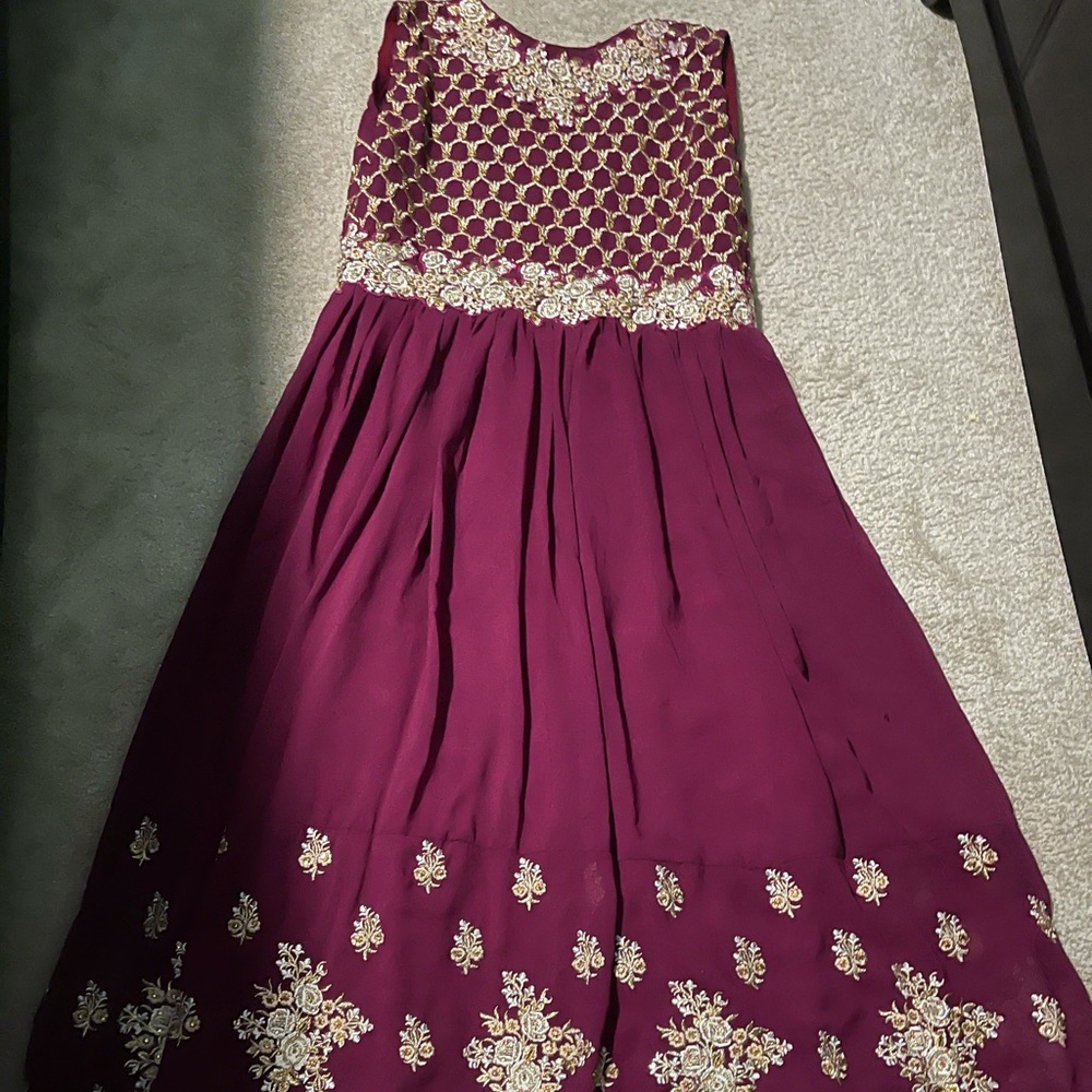 Embroidered Art Silk Abaya Style Suit in Maroon